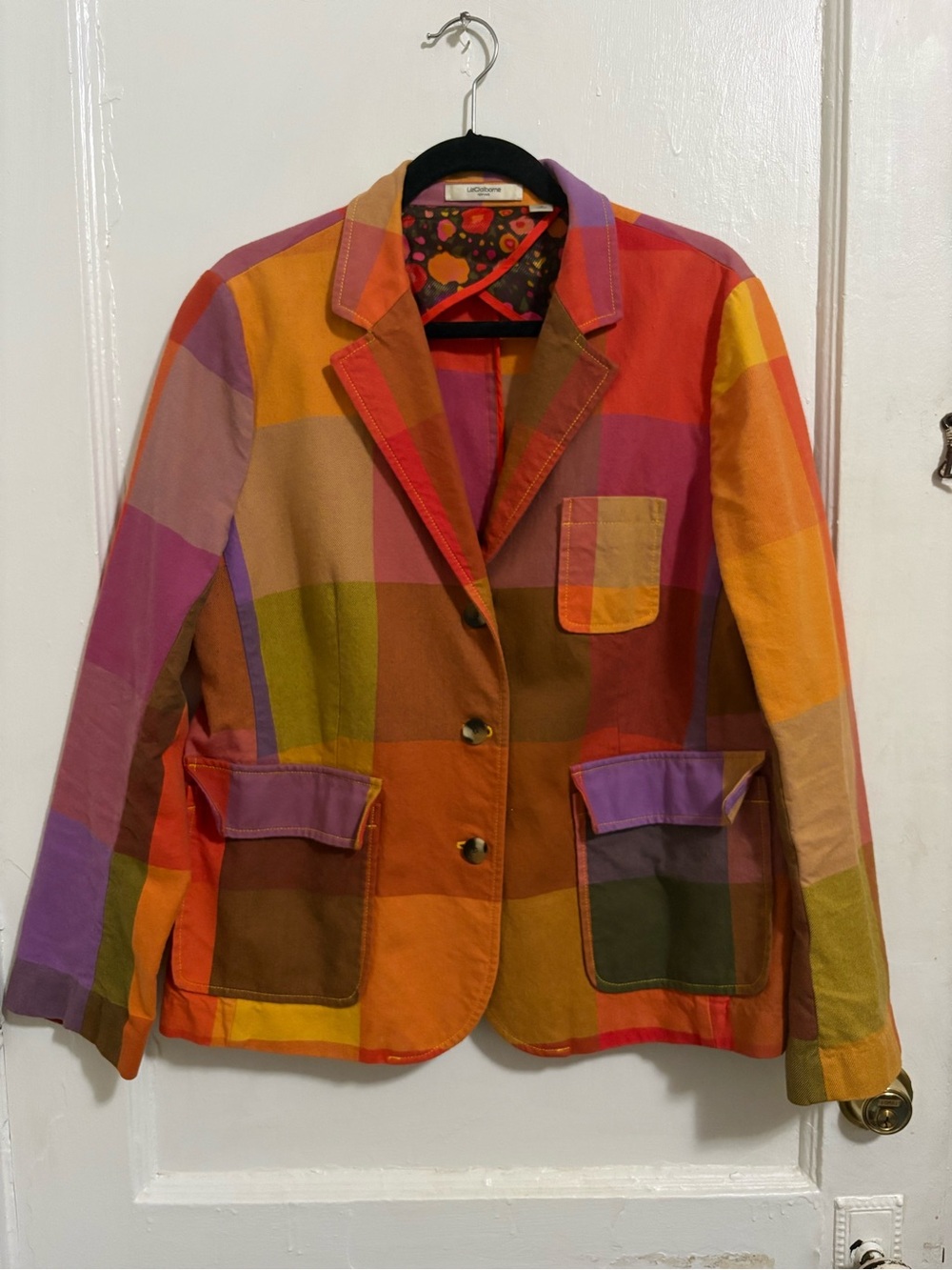 Liz Claiborne Multicolor Patchwork Blazer - Orange, Purple, Green, Yellow